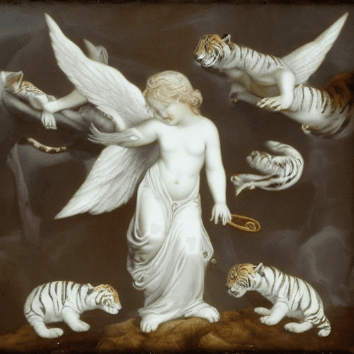 AI generated: white angel with tigers