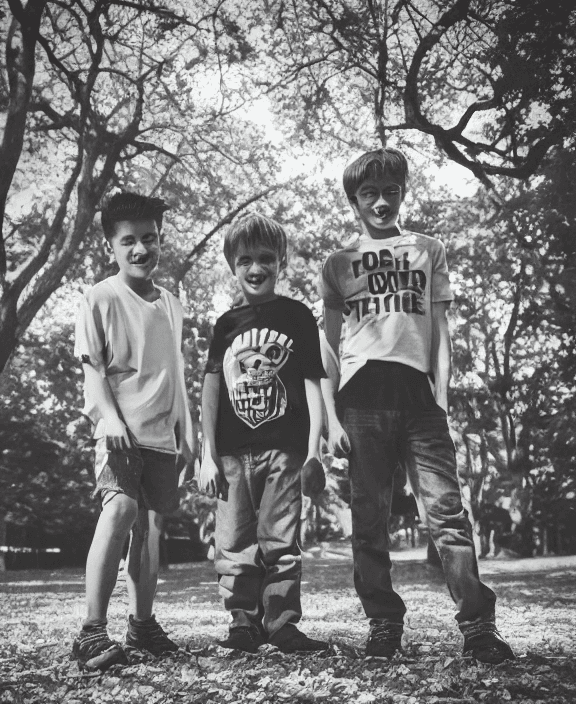 AI generated: Photo of boys in the park, high Halftone color filter
