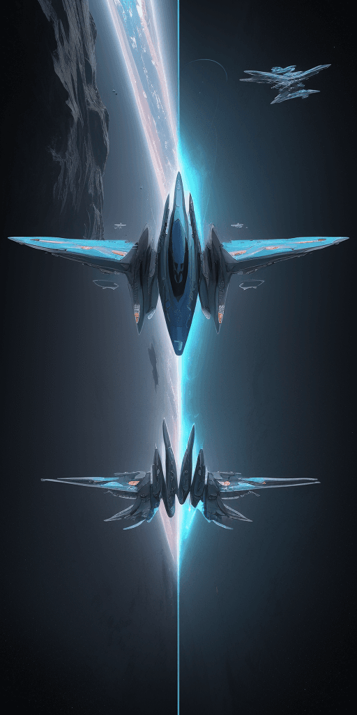 AI generated: Illustration, sci-fi concept, two small planes flying upward side by side, tail flames are bright bl...