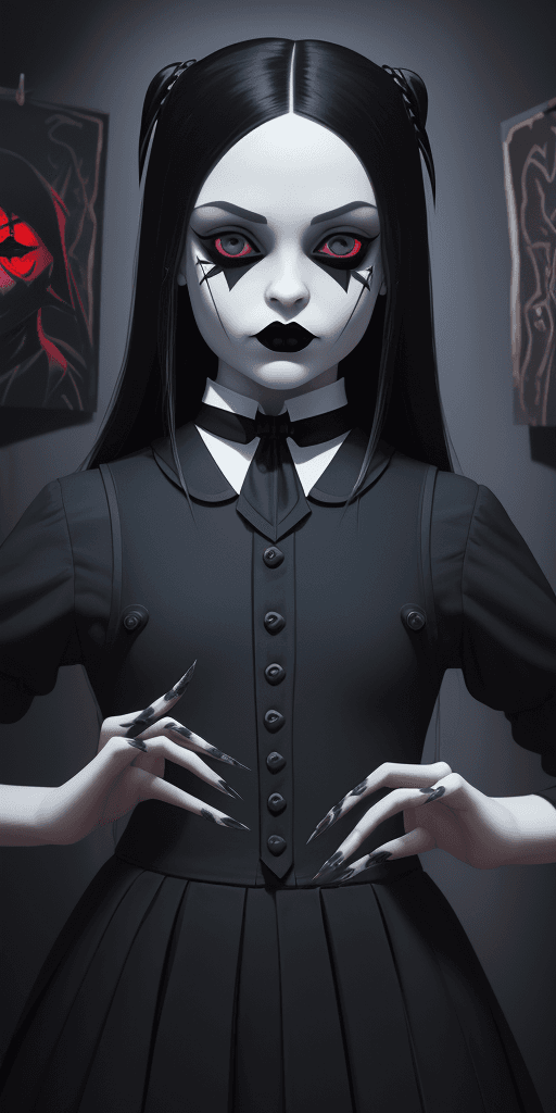 AI generated: 16k4d art rfktrstyle Wednesday Addams, Cubist Angles, (Dynamic Pose)+, perfect form, perfect composu...
