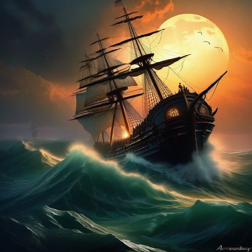 AI generated: Seascape. In the style of the moraine artist - AIVAZOVSKY. “The armada of waves stands like a wall, ...