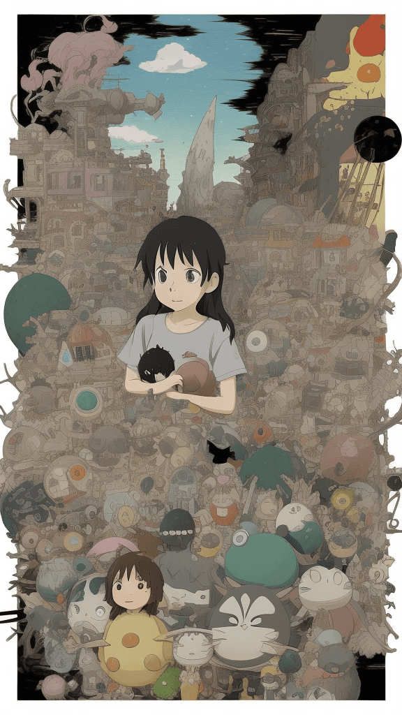AI generated: one Studio Ghibli 16k4d rfktrstyle"In a disordered pose in a chaotic background" <lora:Vut_out_XL_MU...
