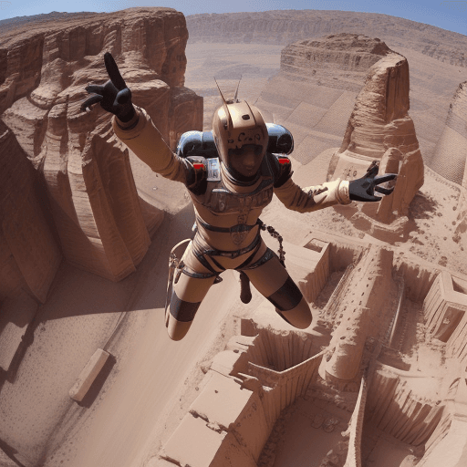 AI generated: SOMEONE PARACHUTE JUMPING High resolution SCENE OF A SATANIC RITUAL ON CITY OF PETRA WITH A LUCIFER ...