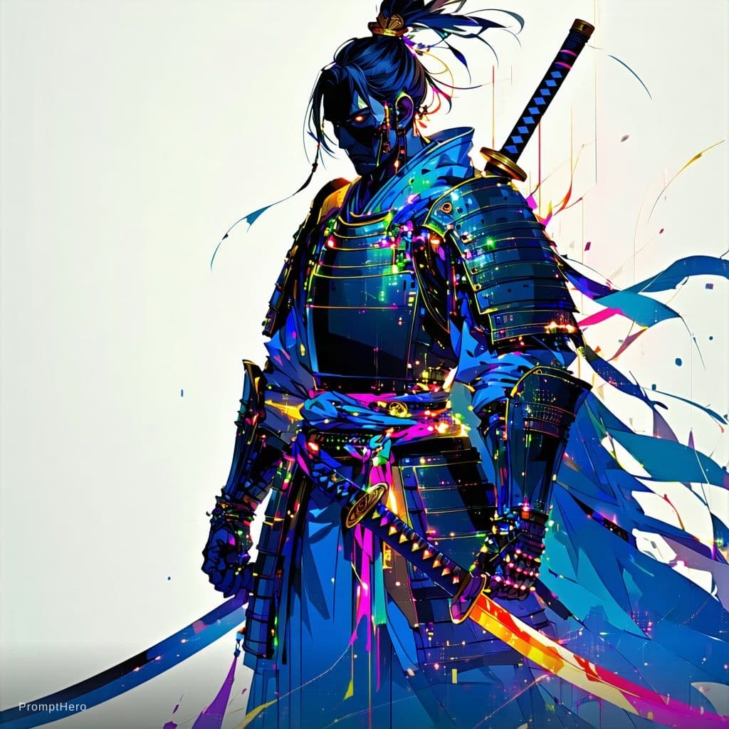 AI generated: Neo-Cyberpunk Cyber-Edo Japanese illustration of a [SHOGUN_CHARACTER], [POSE_DYNAMICS] while [ACTION...