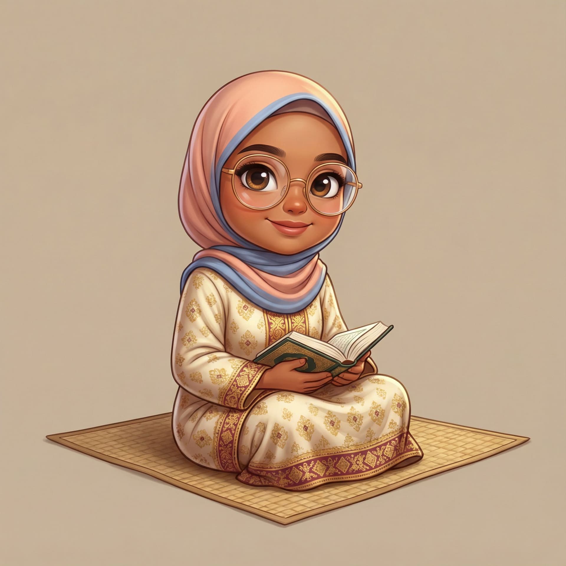 AI generated: Malay appearance realistic 18k airbrush chibi illustration of a beautiful kind gentle cartoon  girl....