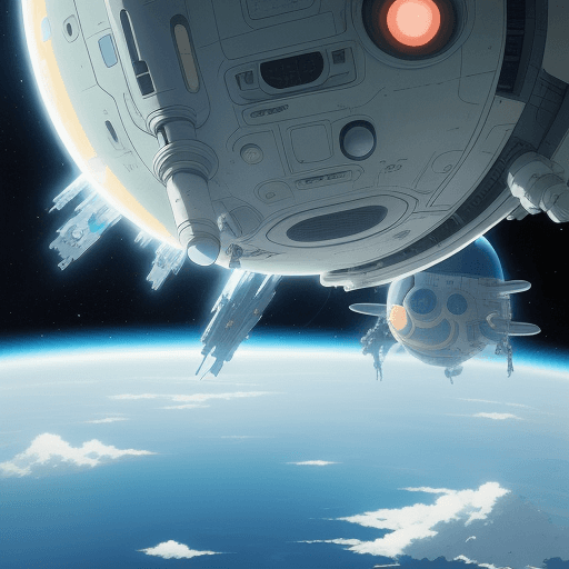 AI generated: perfect anime illustration, futuristic space, art by studio ghibli, in orbit of a planet