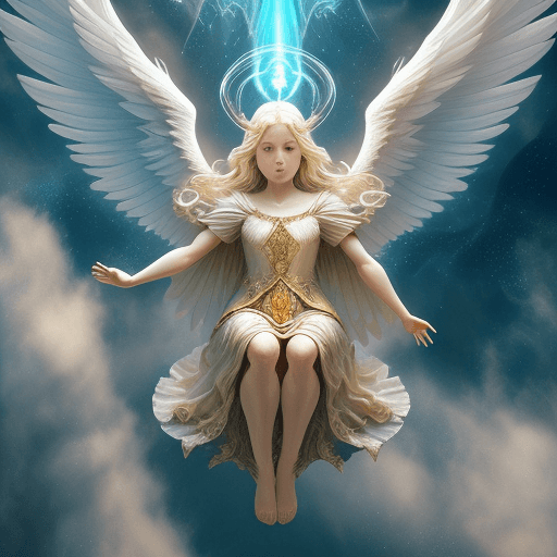 AI generated: Perfectly-centered photograph of a real life godly ((angel)) with wings descending from (((heaven)))...