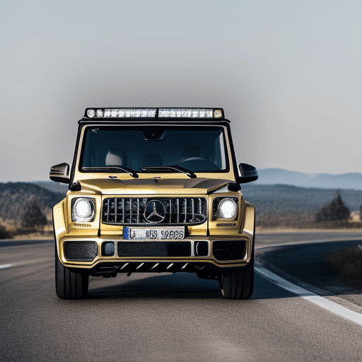 AI generated: a gold Mercedes AMG G 63, unsplash --v 5. 2