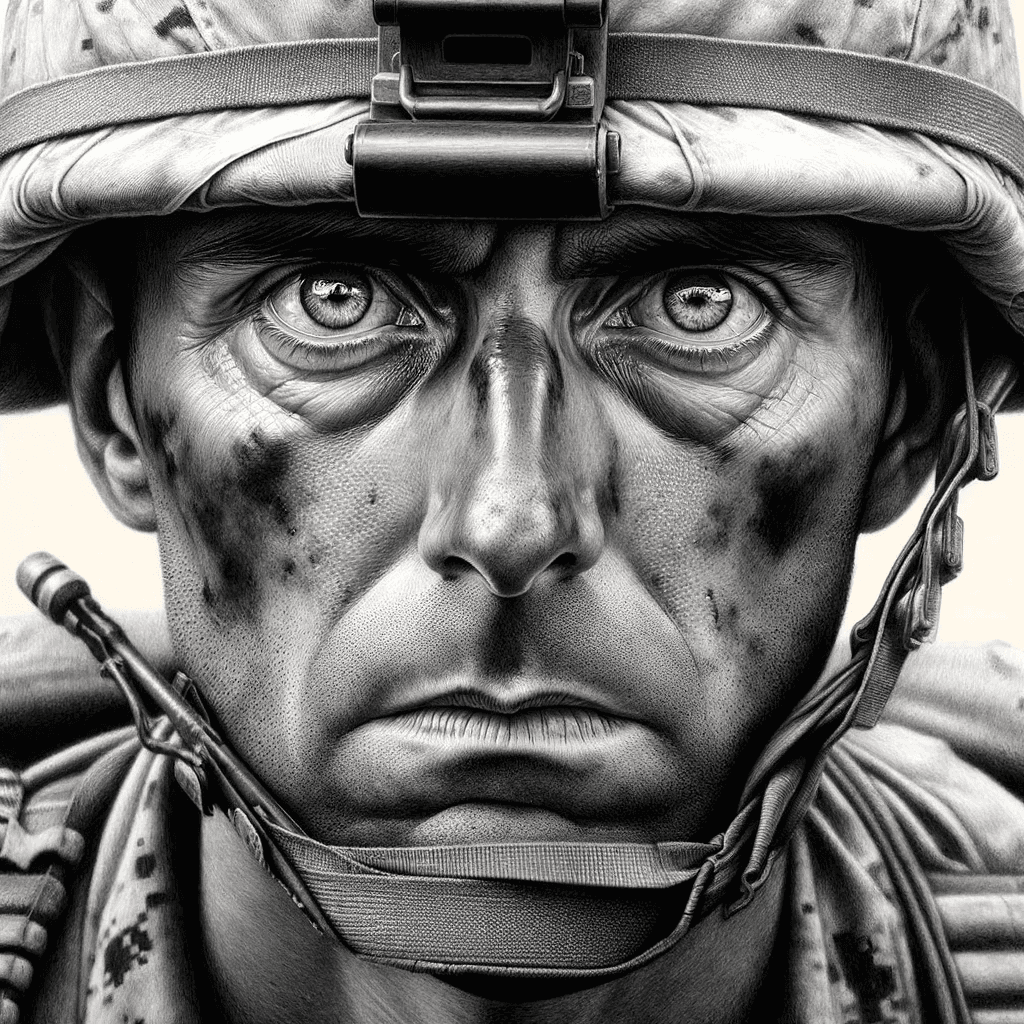 AI generated: DALL·E 2023-11-17 17.02.08 - Pencil drawing in the style of Larry Smith, re-depicting a U.S. Marine ...