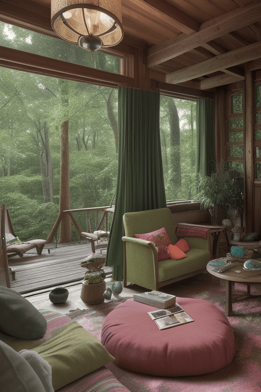 AI generated: cozy treehouse living room female youth decoration with many girl toys, architectural digest, render...