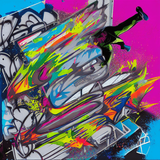 AI generated: Action Parkour-inspired action; acrobatic jumping between buildings; abstract art with vibrant splat...