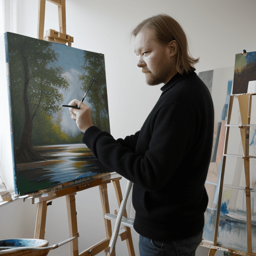 AI generated: Espen Aarseth painting a painting in rembarant style