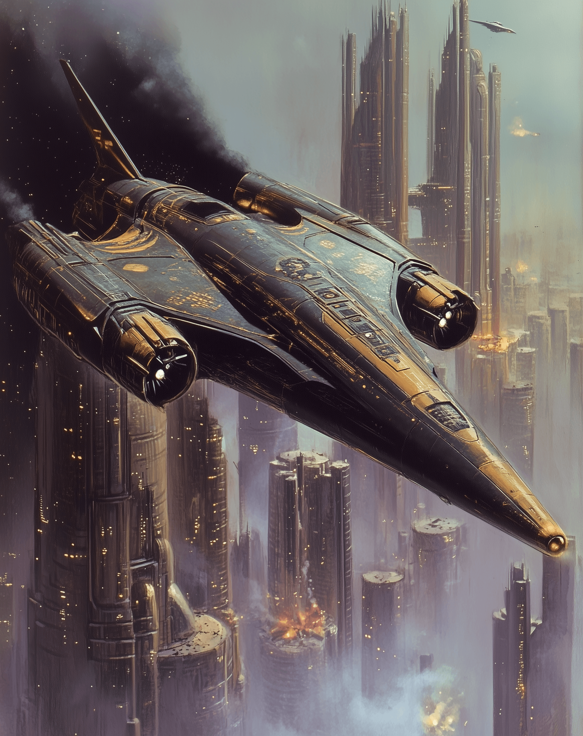 AI generated: 70s dark fantasy book illustration art, in the style of Dungeons and Dragons. The side view of an al...
