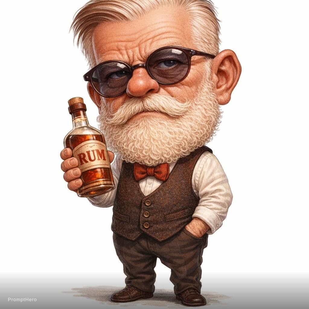 AI generated: Funny caricature, old male, 66 years old, wearing waistcoat and bow tie, streetwise, small man with ...