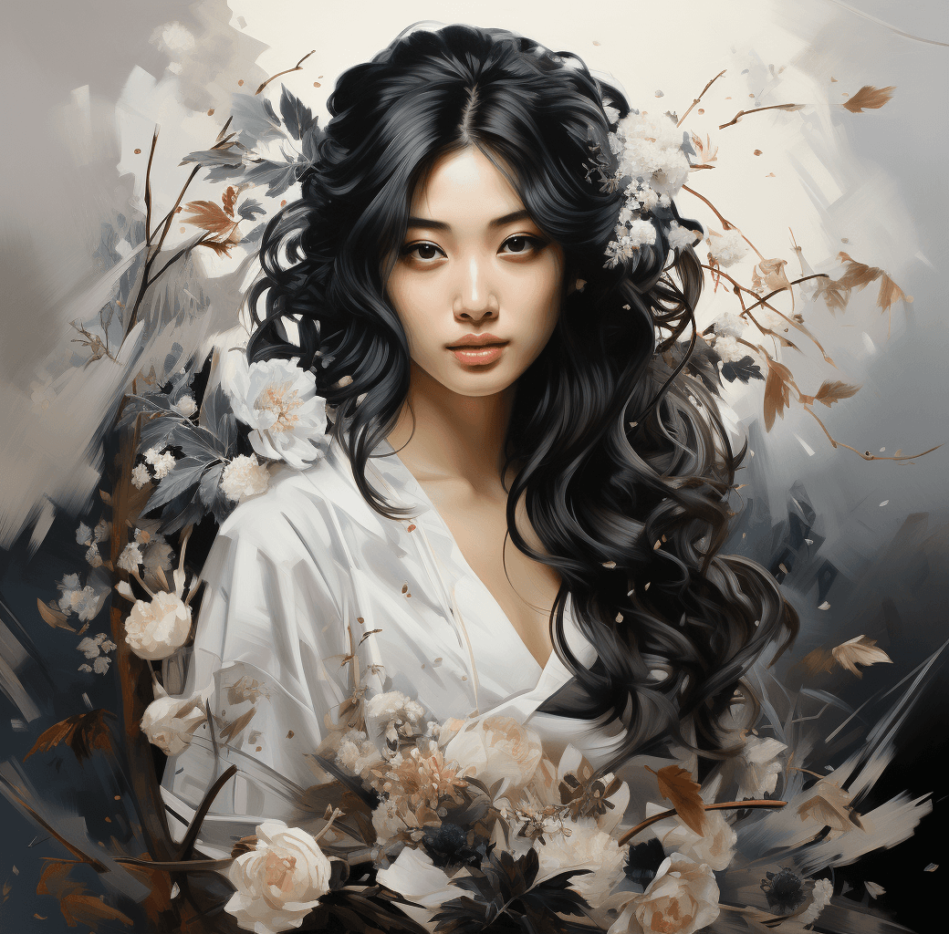 AI generated: an asian woman drawing beautiful portraits, in the style of digital art wonders, romantic realism, d...