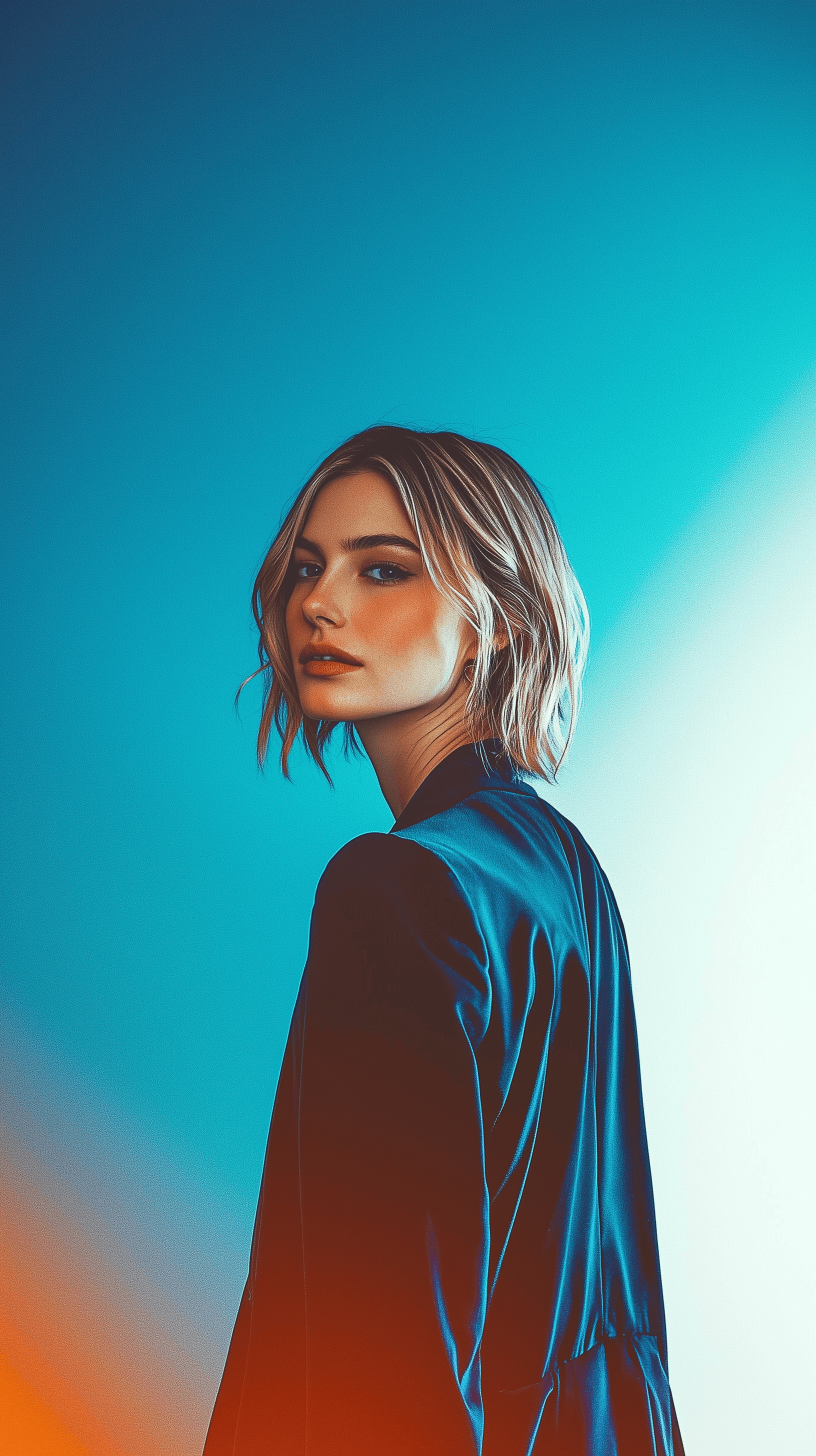 AI generated: photography, upper-body, female model, shot with hasselblad x2d 100c, cinematic prussian blue color ...
