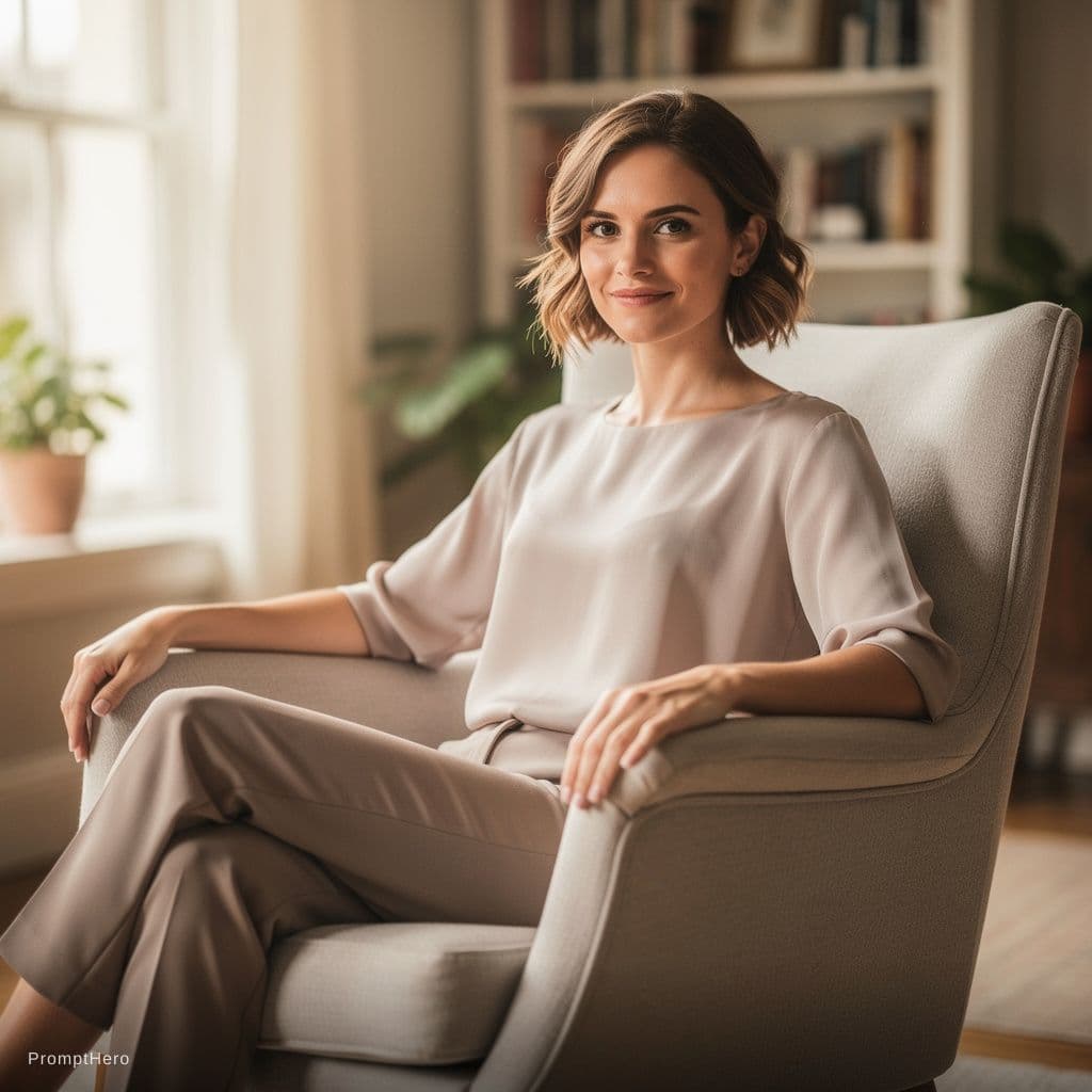 AI generated: Emma Watson sitting down legs spread