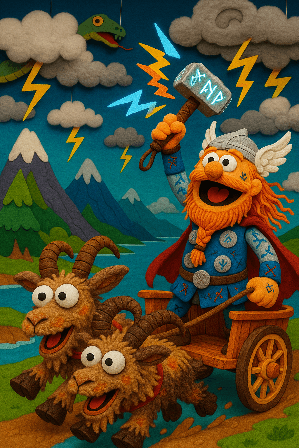 AI generated: The god of thunder, Muppet Style.