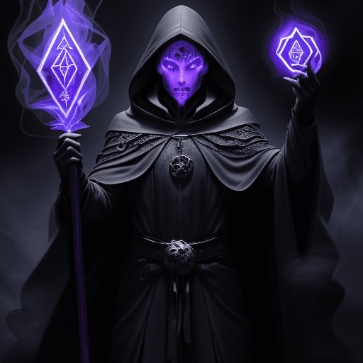 AI generated: a powerful wizard, dressed in a dark cloak, the body is enveloped in transparent smoke, the body is ...