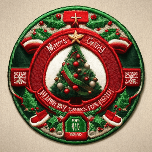 AI generated: logo, patch, embroidered,christmas reinder, christmas background, realistic, vintage, 3d, highly det...