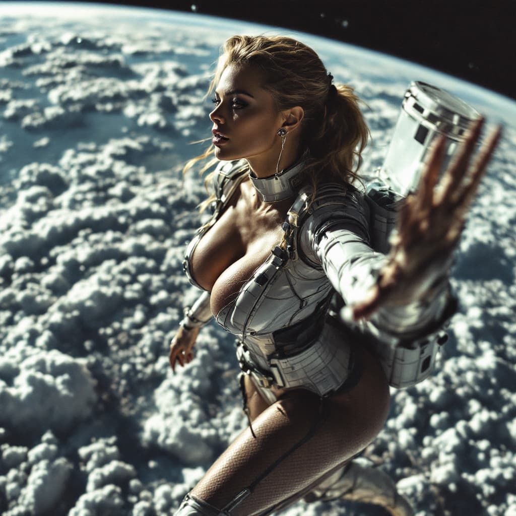 AI generated: Carmen Electra and a toilet orbiting earth.
