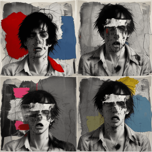 AI generated: Montage image of someone anguished by a friend's drug addiction, mixing pop art style with abstract ...