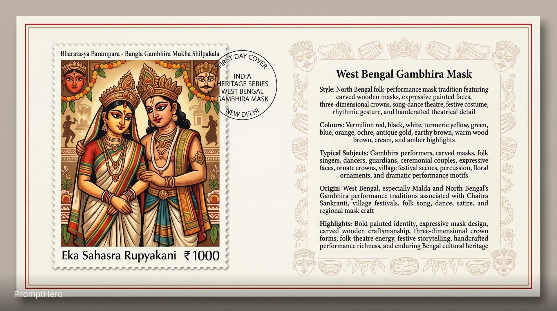 AI generated: Create a 16:9, 4K premium commemorative First Day Cover envelope inspired by India Post heritage des...