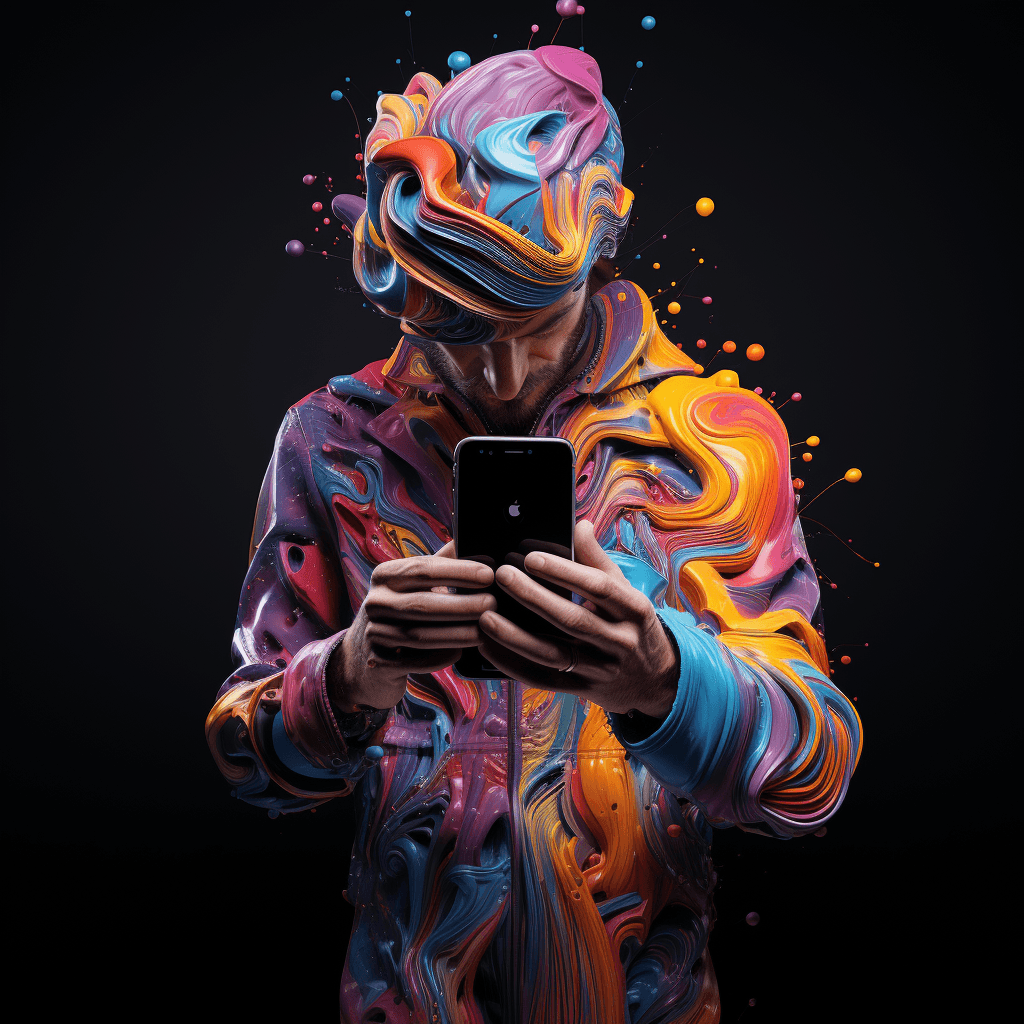 AI generated: An adicted making refference in digital marketing in full color paint.