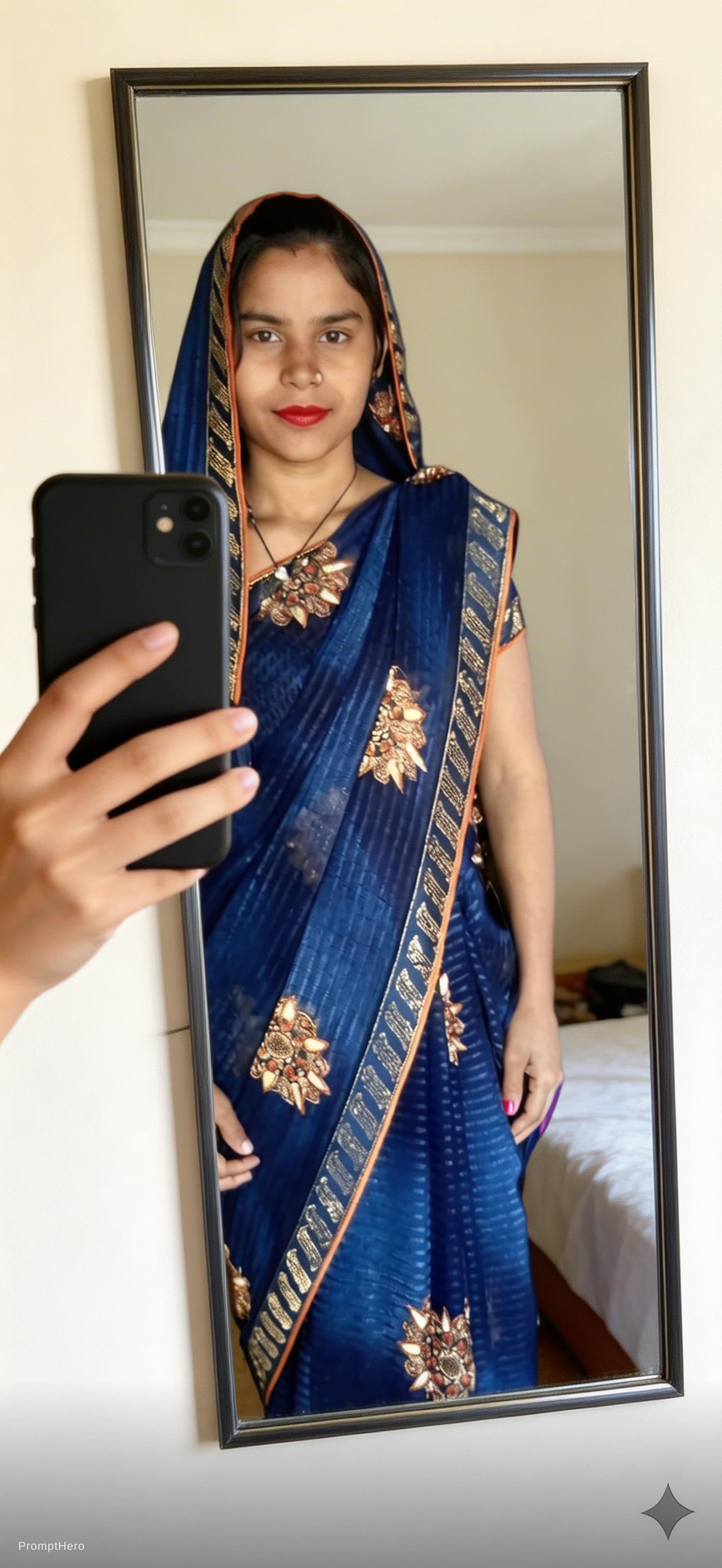 AI generated: taking a mirror selfie in this room