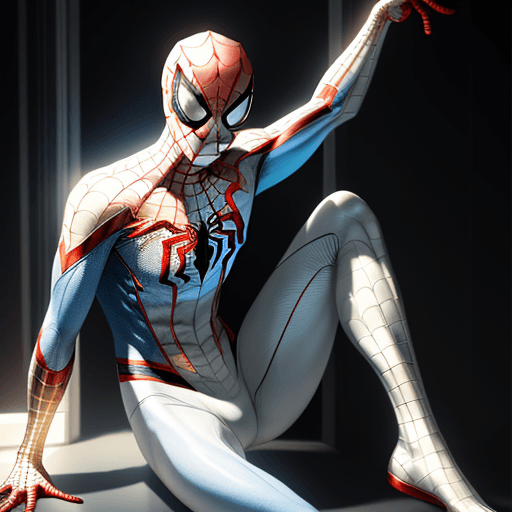 AI generated: spiderman, white suit, golden and blue, ultrarealistic, soft lighting, 256k, full body