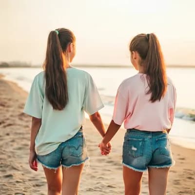 AI generated video:  the camera follows as the two subjects walk slowly away