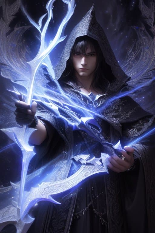 AI generated: (extremely detailed 8k wallpaper), a medium shot photo of a dark sorcerer holding a carved wooden st...