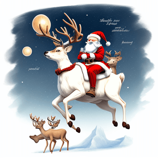AI generated: illustration of a santa flying over the sky with his deers 