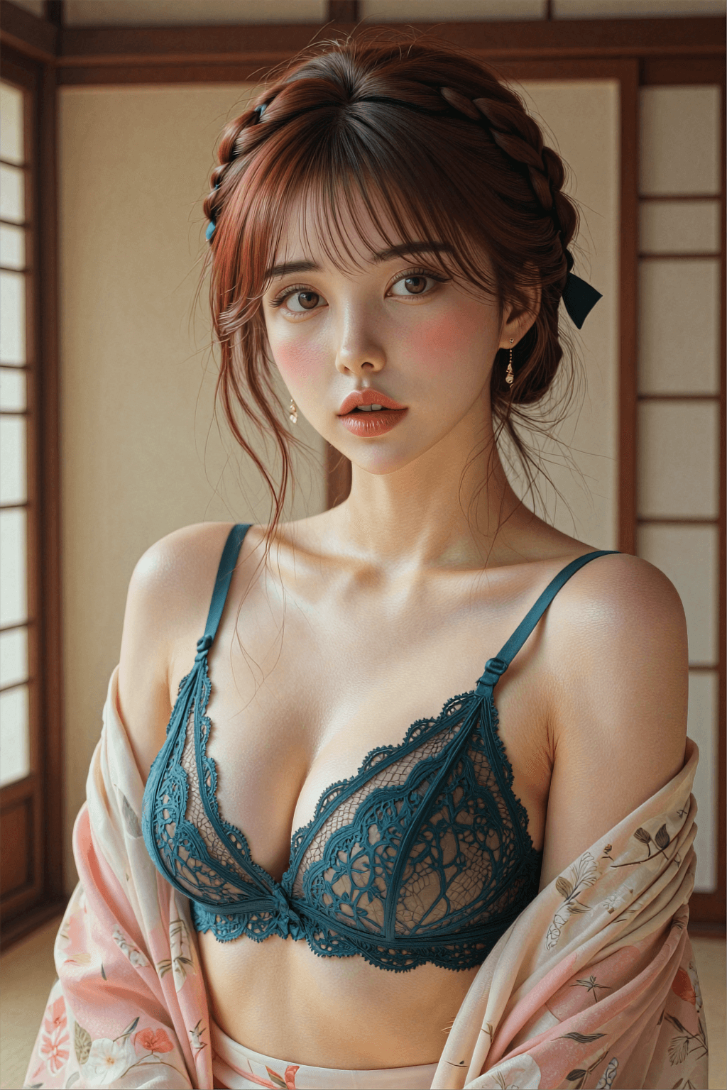 AI generated: A vertical ultra-realistic masterpiece photograph of a beautiful East Asian woman in a traditional J...