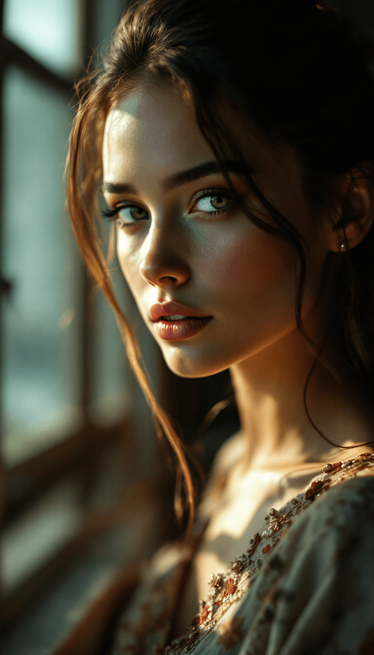AI generated: Cinematic shot, beautiful supermodel wearing , detailed face, organic interior, Cinematic - Shadow -...
