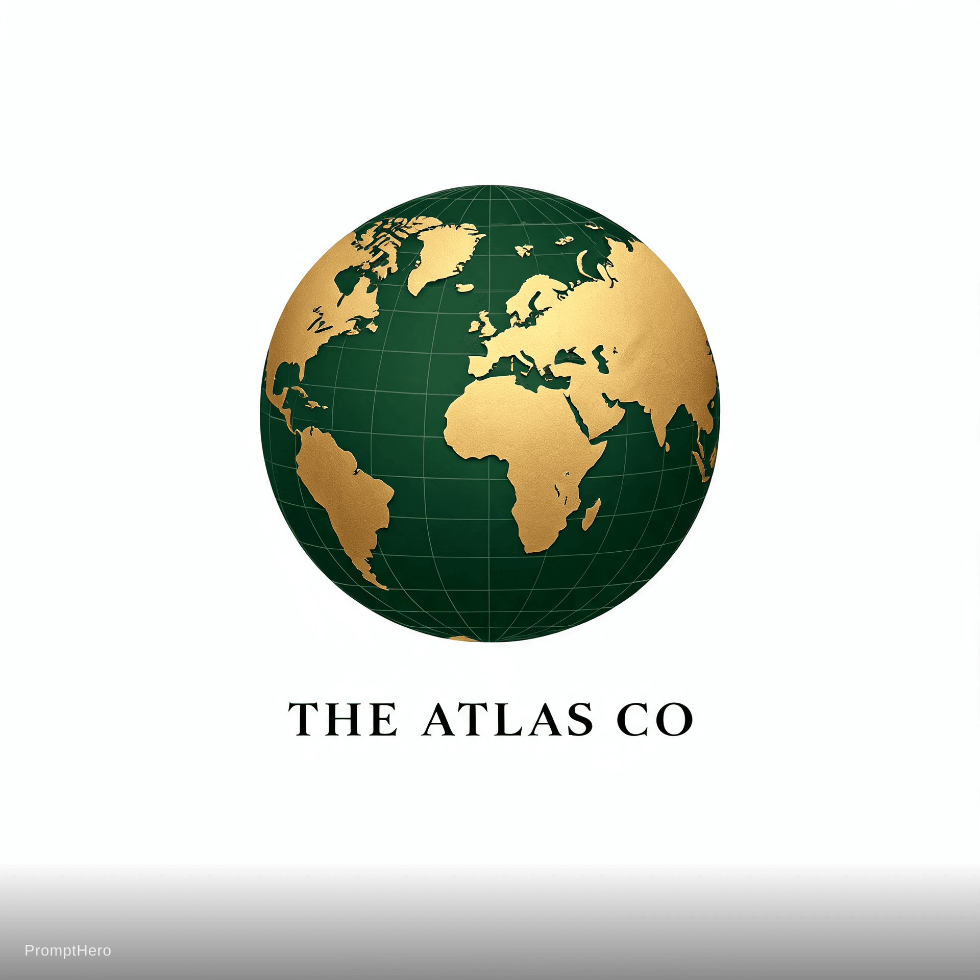 AI generated: Premium engraved atlas globe emblem logo for “THE ATLAS CO”. Centered circular globe on pure white b...