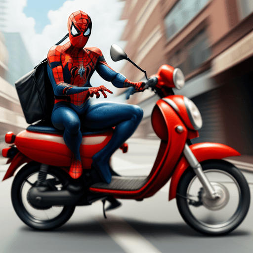 AI generated: spider-man driving a moped