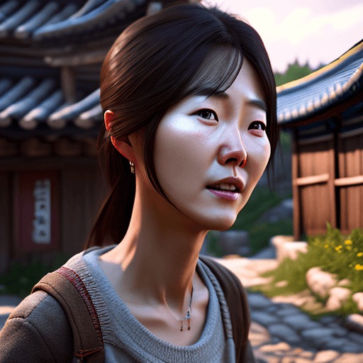 AI generated: A woman korean, photography, very realistic, in the village, micro details, hyper realistic, hyper d...