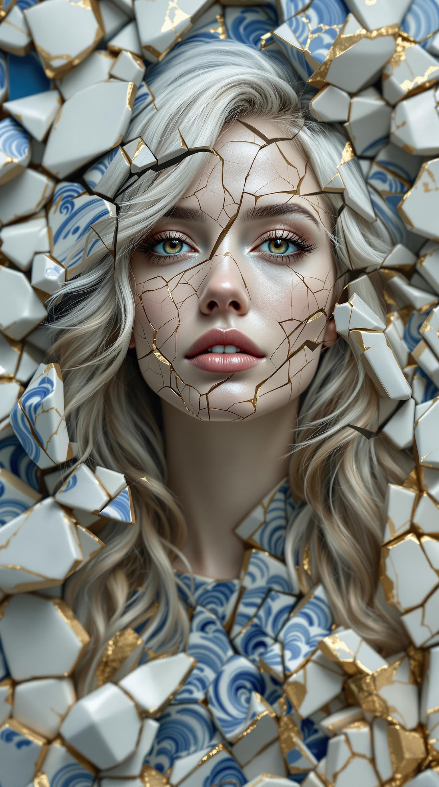 AI generated: A middle-aged woman of Caucasian descent, her long wavy honey blonde hair streaked with silver, with...
