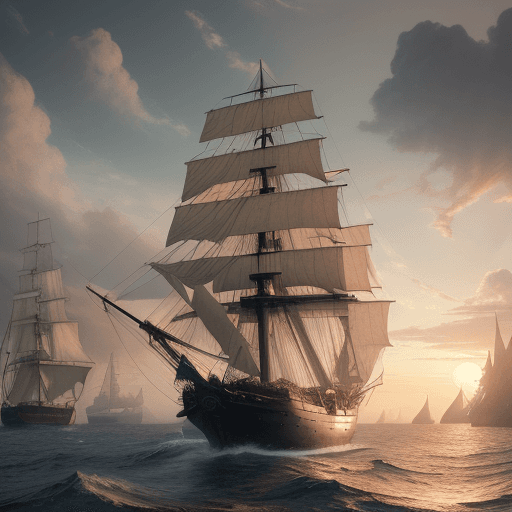 AI generated: Photo of a ultra realistic sailing ship, dramatic light, pale sunrise, cinematic lighting, battered,...