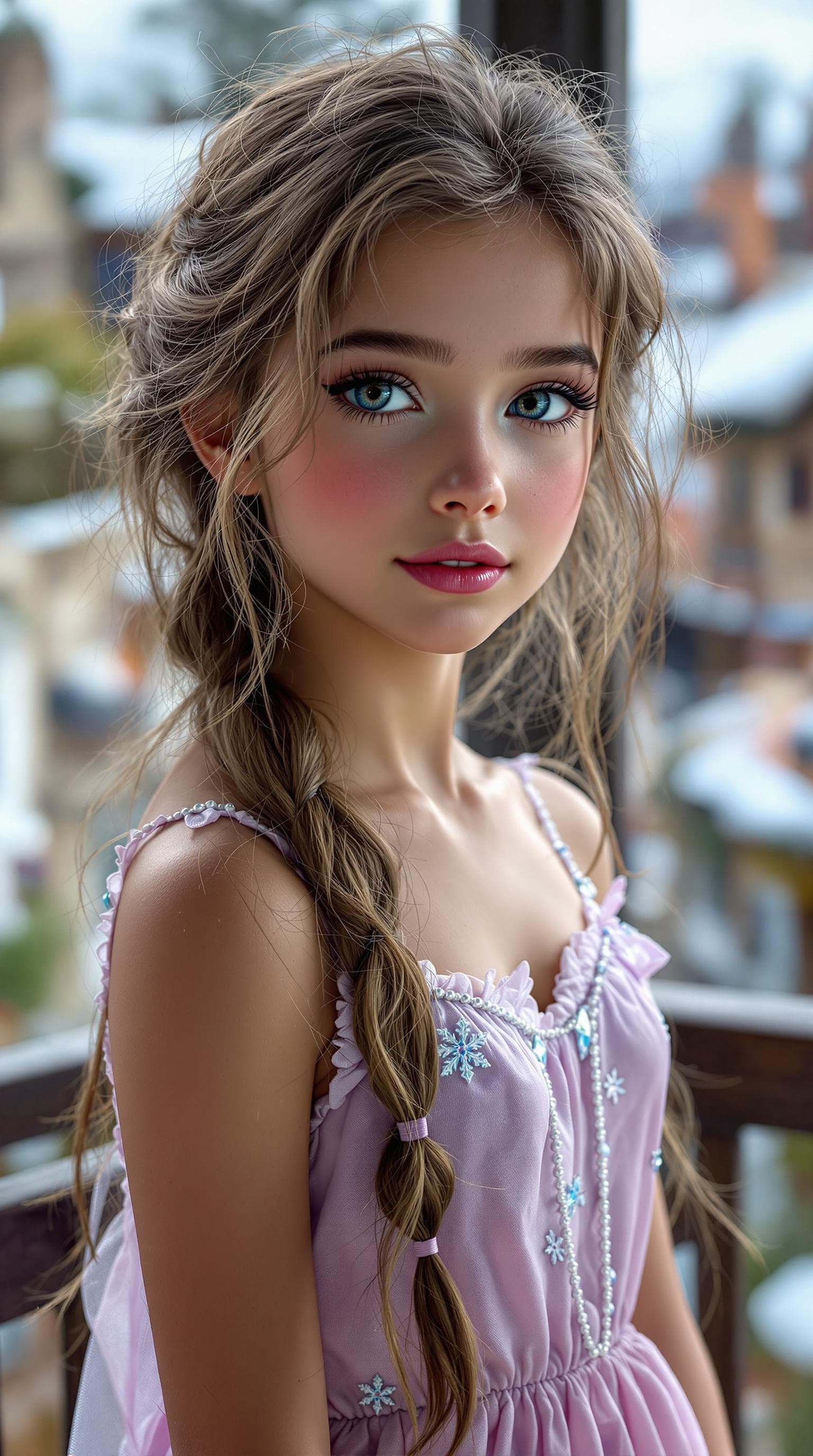 AI generated: a professional photo of a exceptionally beautiful girl in the world (age 11) Elsa, in a highly detai...
