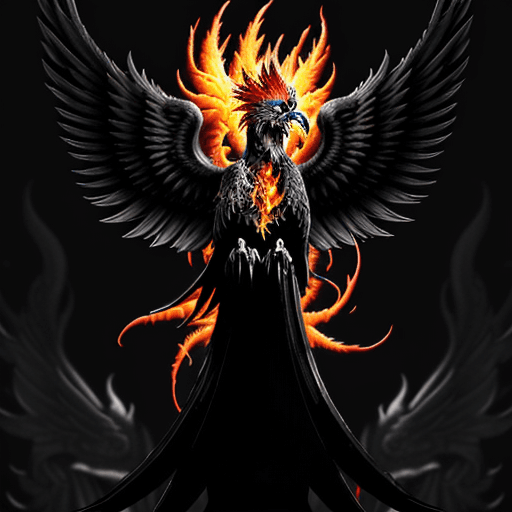 AI generated: proud realistic phoenix, with head held high on the side, reborn from flames and ashes,style draw da...