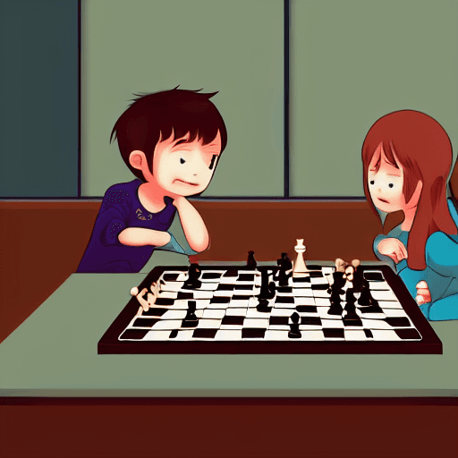 AI generated: two beautiful childs playing chess at a table, slight smile, symmetrical face, Trending on pixiv, FH...