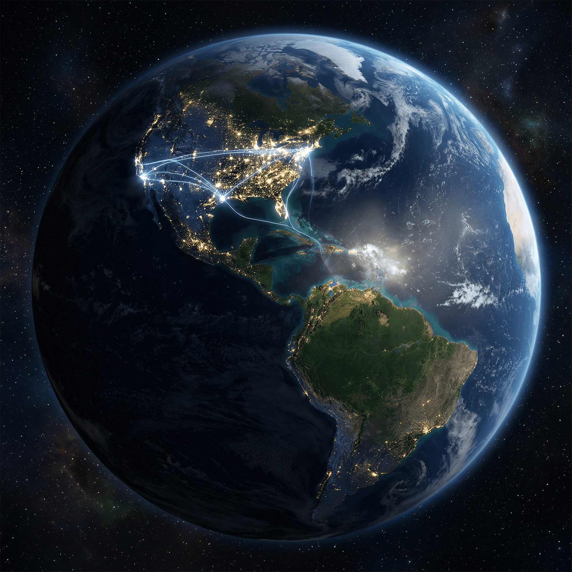 AI generated: Copy the reference images and create an orbital view of Earth from space, Western Hemisphere centere...