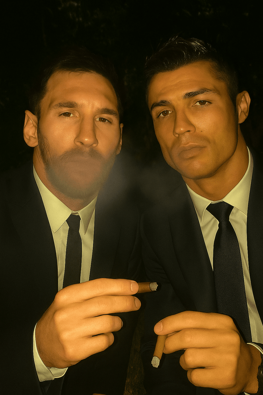 AI generated: A lo-fi 2010s iPhone 5 selfie of Lionel messi with cristiano ronaldo , no clear subject or specific ...