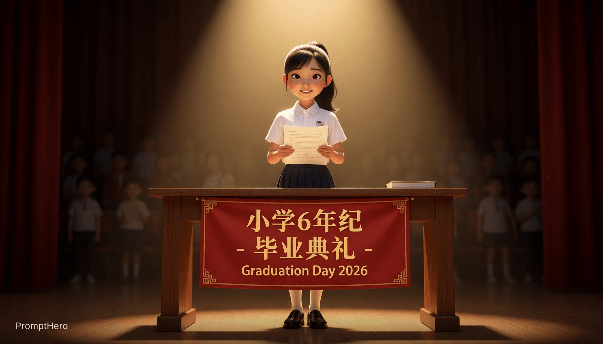 AI generated: Create an image with reference to this prompt - A 12-year-old Chinese girl in a neat white primary s...