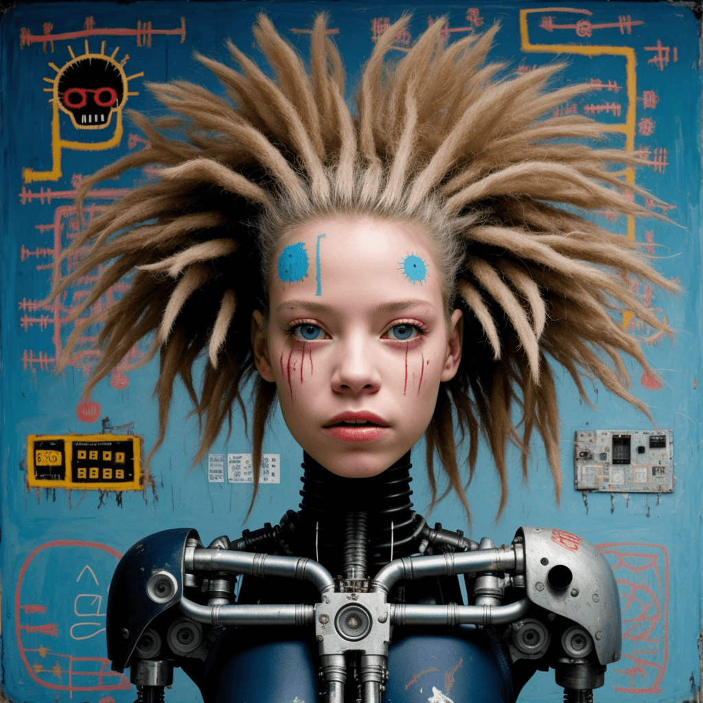 AI generated: by Jean Michel Basquiat,a cyborg girl
