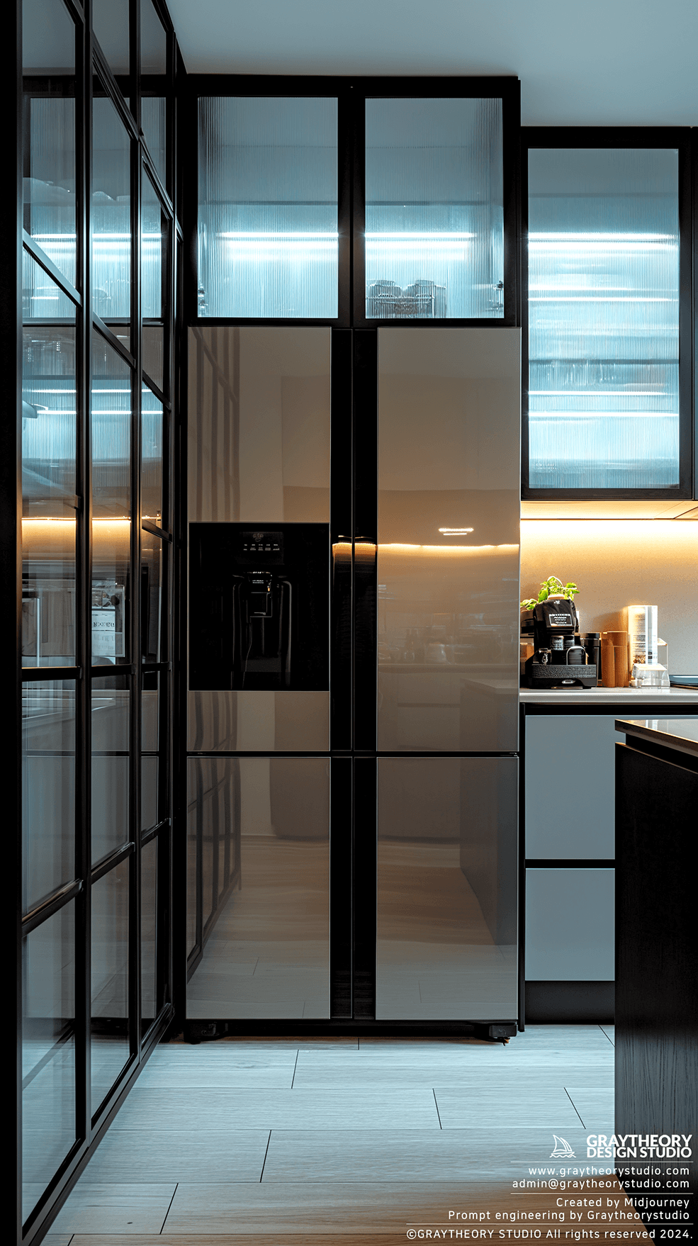 AI generated: Photograph, refrigerator with sleek surface, Fujifilm GFX 100S and a GF32-64mm f/4 lens, aperture at...