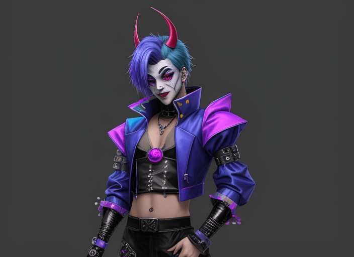 AI generated: cyber punk jester outfit for a male

