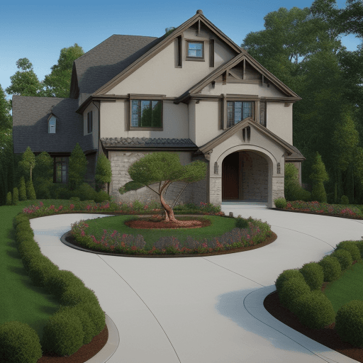 AI generated: beautiful, expensive landscape design with a house